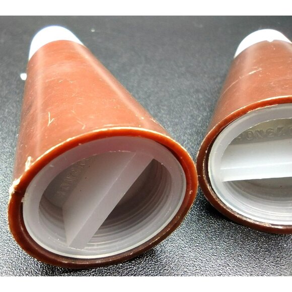 Salt Pepper Shakers MCM Brown White Gold Lettering Vintage Lazy Susan Style - Picture 11 of 14